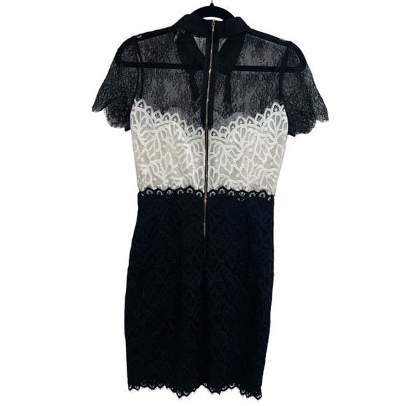 Sandro Rozen Short Sleeve Guipure Lace Mini Dress In Black/Ecru - Picture 10 of 15